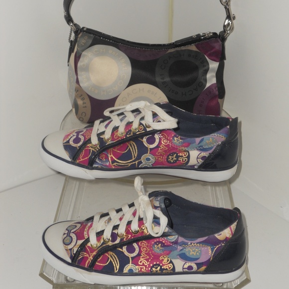 COACH SIGNATURE PRINT MULTI-COLOR SHOES AND PURSE - Picture 2 of 8